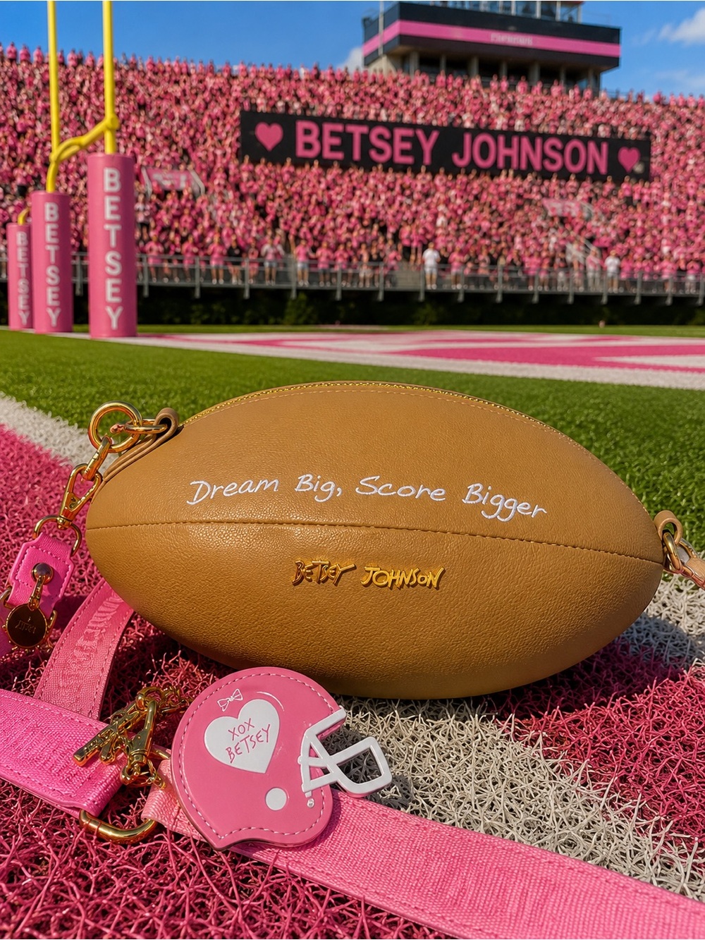 Betsey Johnson Brown & Pink Football Crossbody Bag - Picture 3 of 4